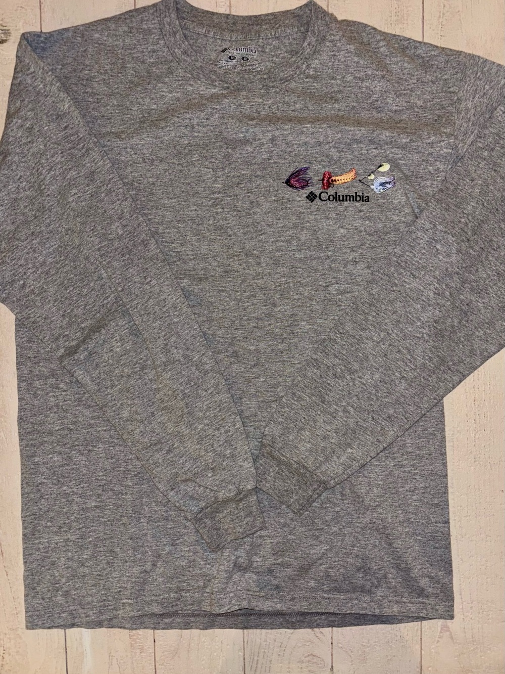Columbia Grey Heather Long-Sleeve T-Shirt with Fishing Chart Graphic
